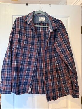 Men's Casual Blue and Red Plaid Button-Down Shirt